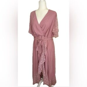 Shein Curve Pink Polka Dot Flowy Maxi Dress Size 2XL